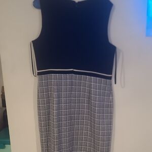 Kasper Black and White Checkered Midi Dress